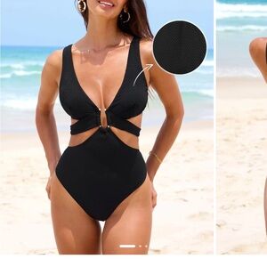 Cupshe Black Textured One Piece Swimsuit